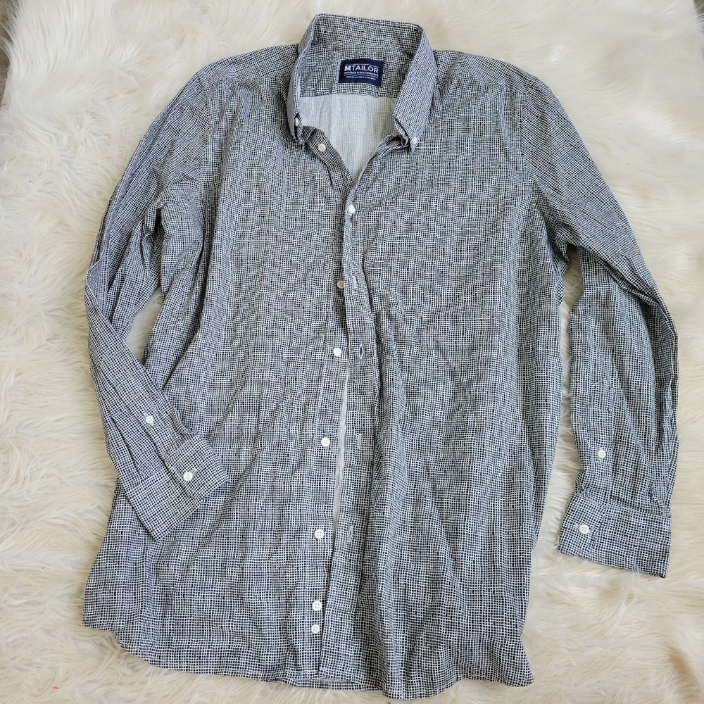 M Tailor Button Down Shirt Black White Dress Work